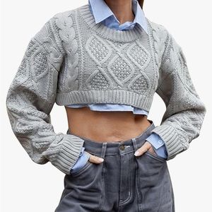 Amazon cropped grey cable knit sweater. Size Small. Never worn. No tags.
